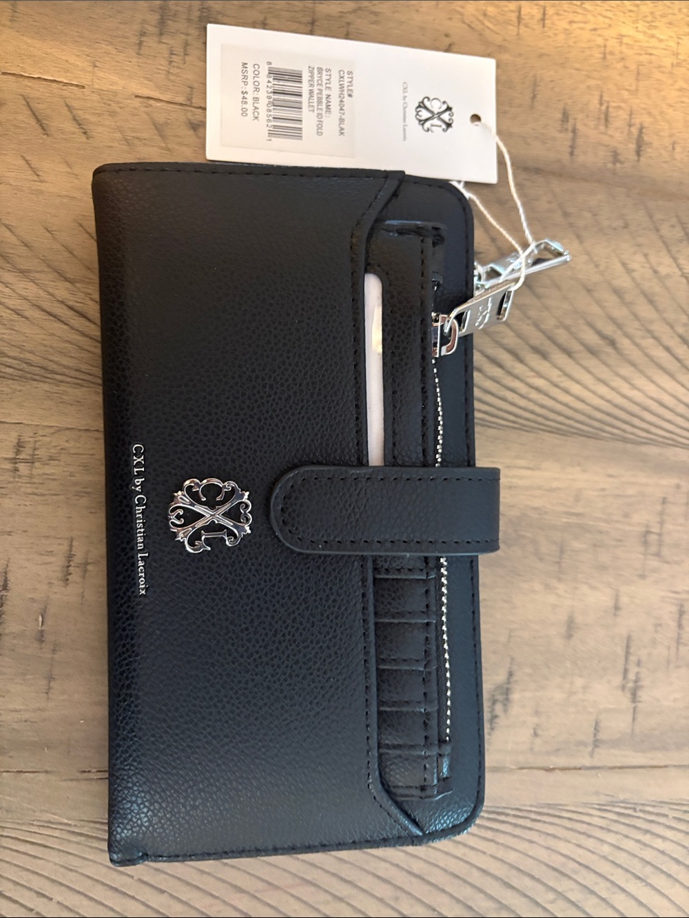 641 CXL by Christian Lacroix Black Leather Wallet with Silver Hardware